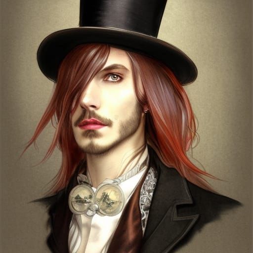 Elegant Steampunk Vampire Portrait in Watercolor Style