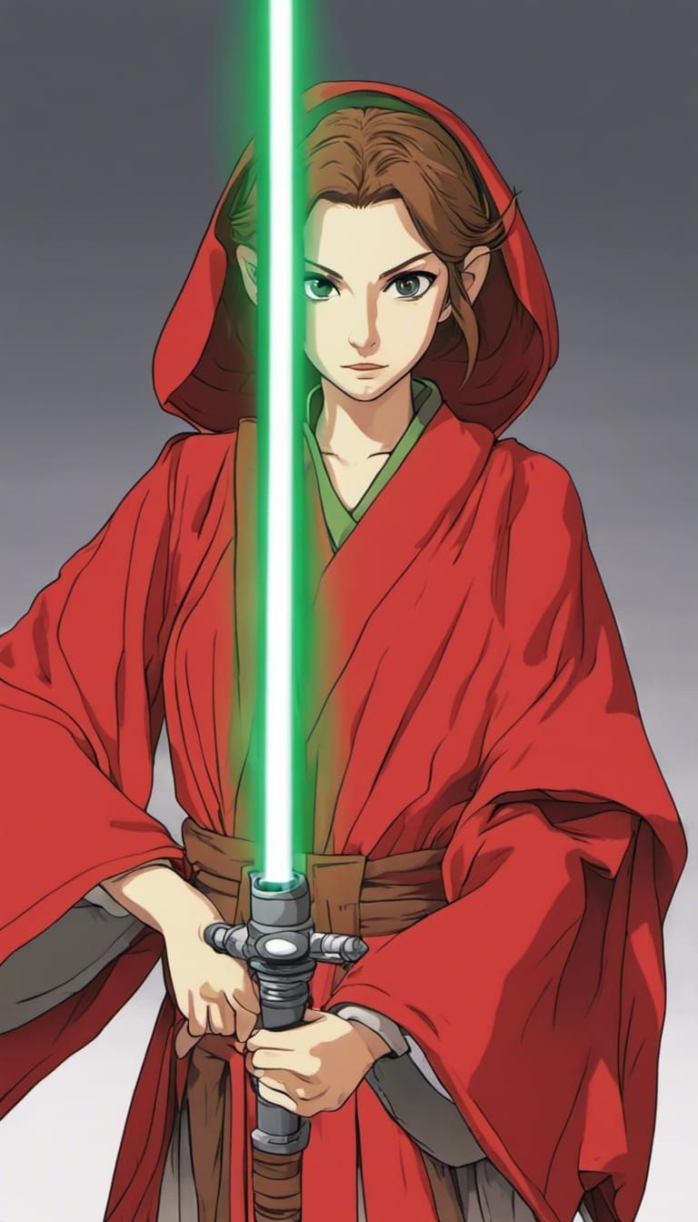 Female Jedi Knight in Red Robes, Ghibli Style