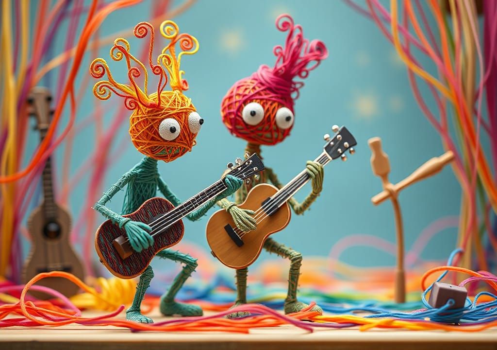 Whimsical Stop-Motion Animation with String Art Instruments