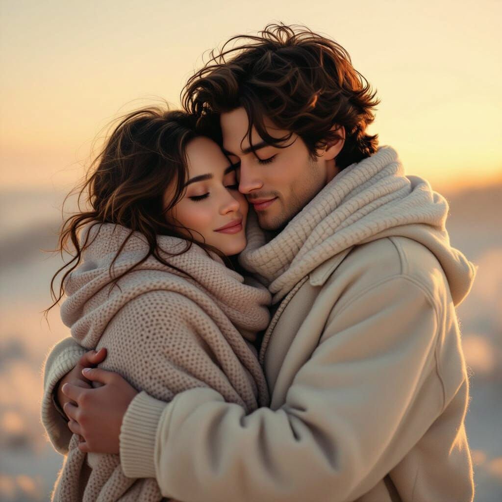 Soulmates Embrace in Golden Hour Light