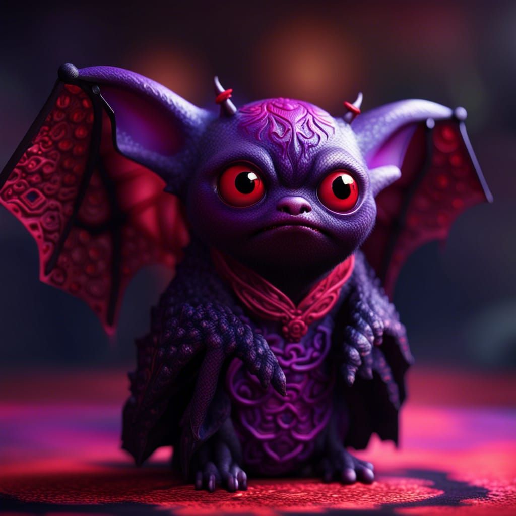 Concerned Purple Bat Creature in Kimono: CGI Art