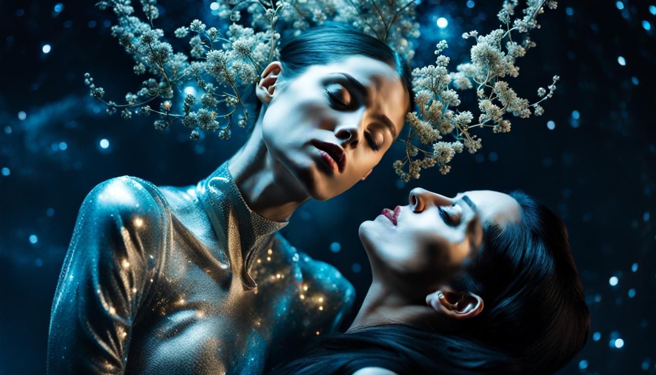 Cosmic Spring: Two Women in Upside-Down Interaction