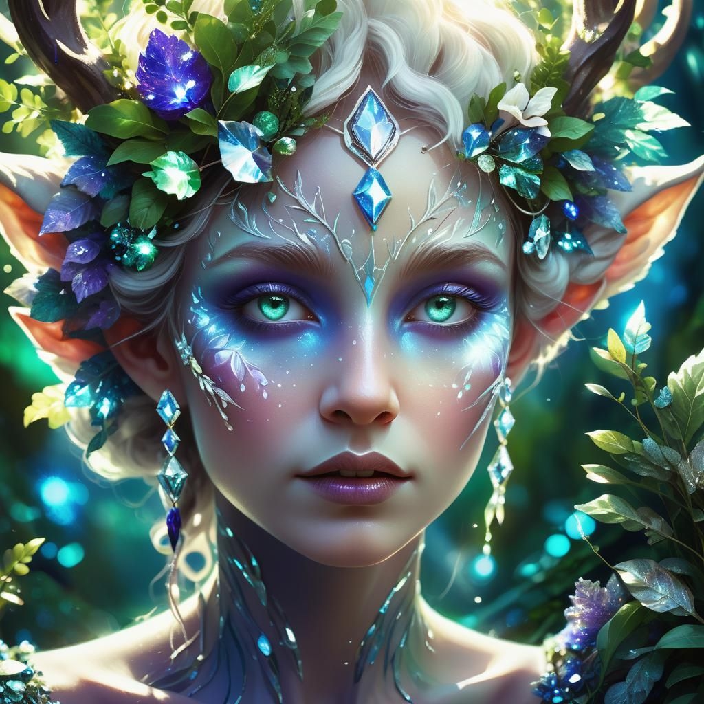 Faun Portrait with Crystals: Art Nouveau Concept
