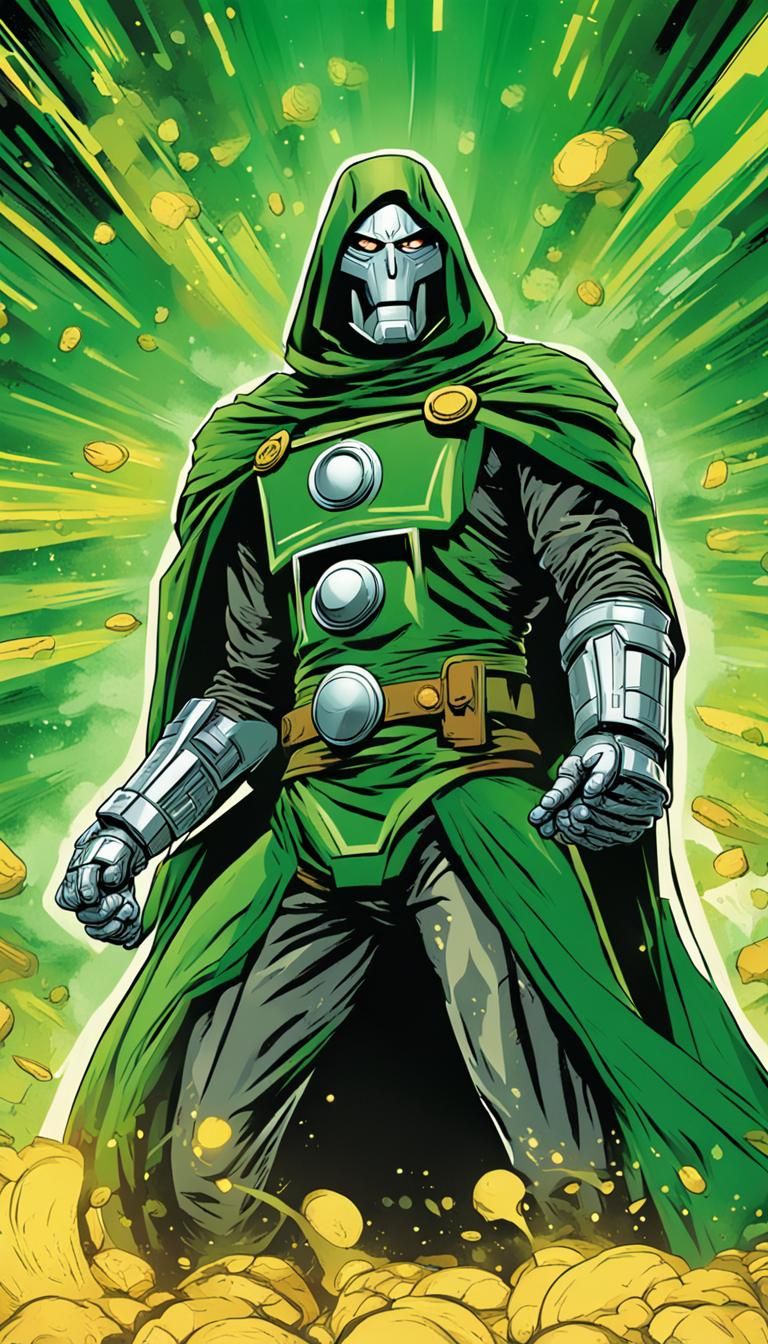 Victor von Doom Shoots Green Energy in Comic Style