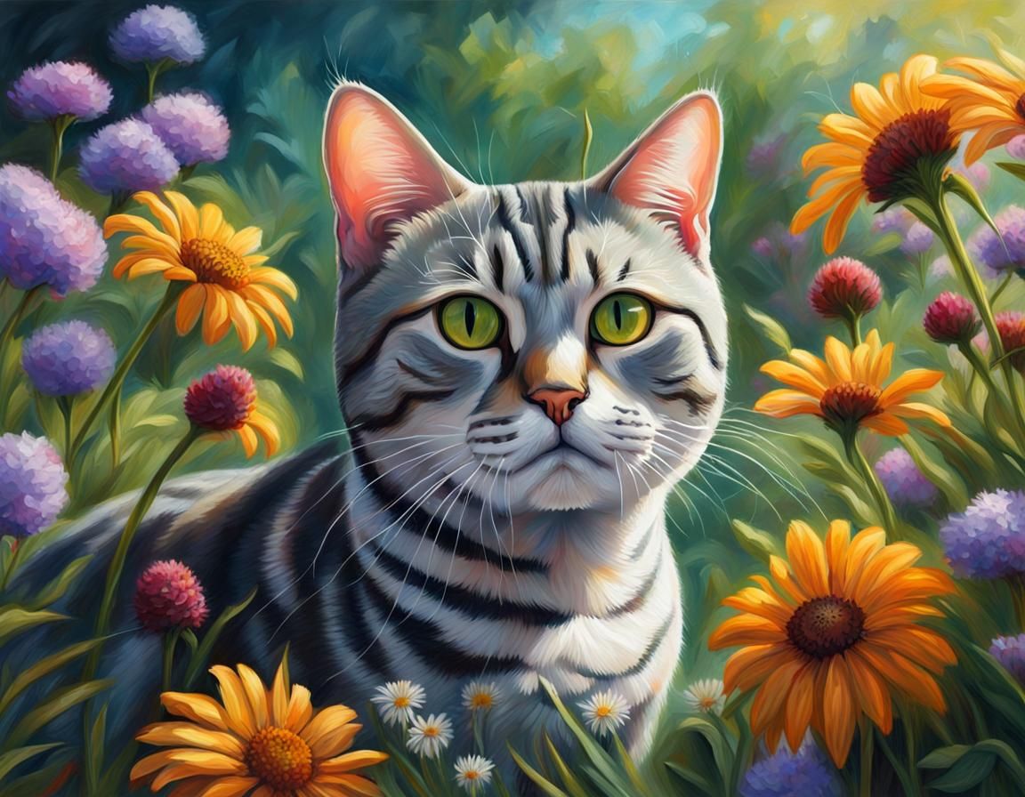 Hyperdetailed Oil Painting of American Shorthair Cat