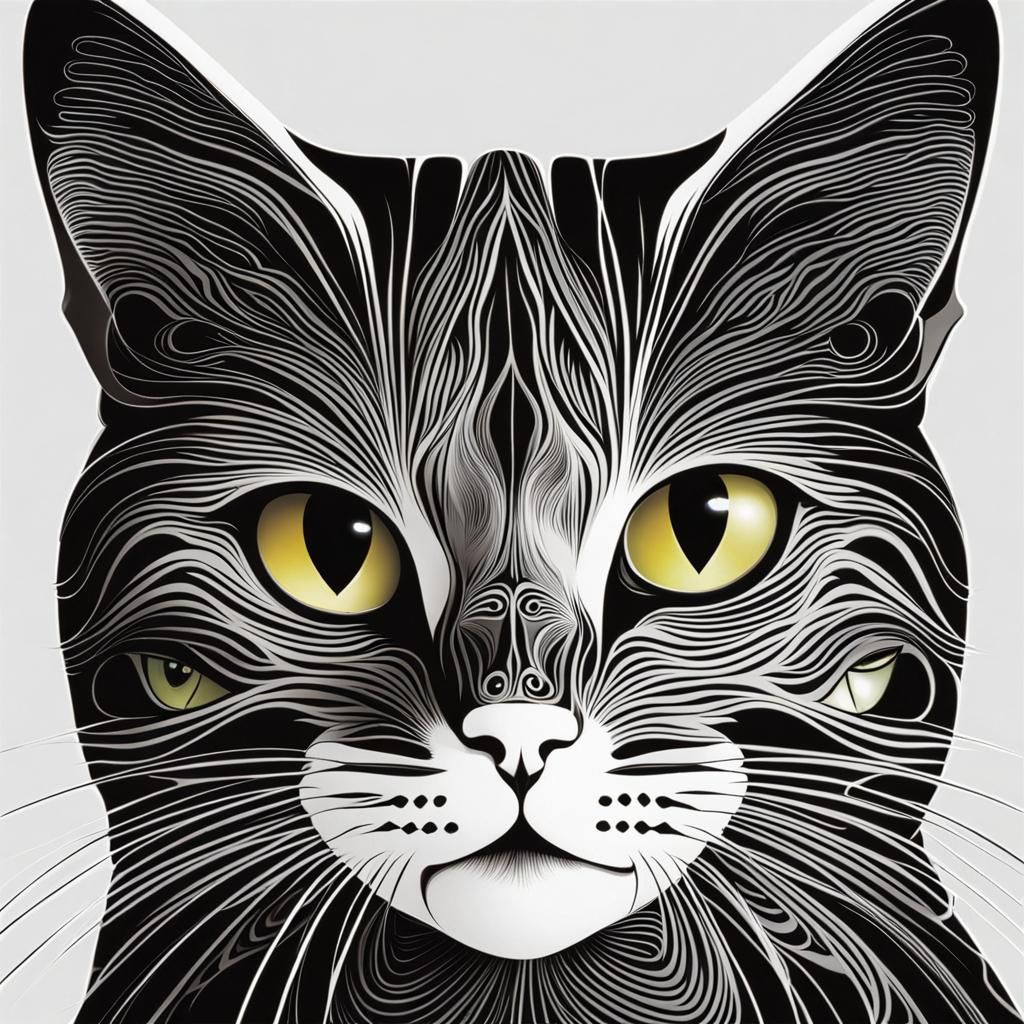 Abstract Cat Photogram with 3D Shading