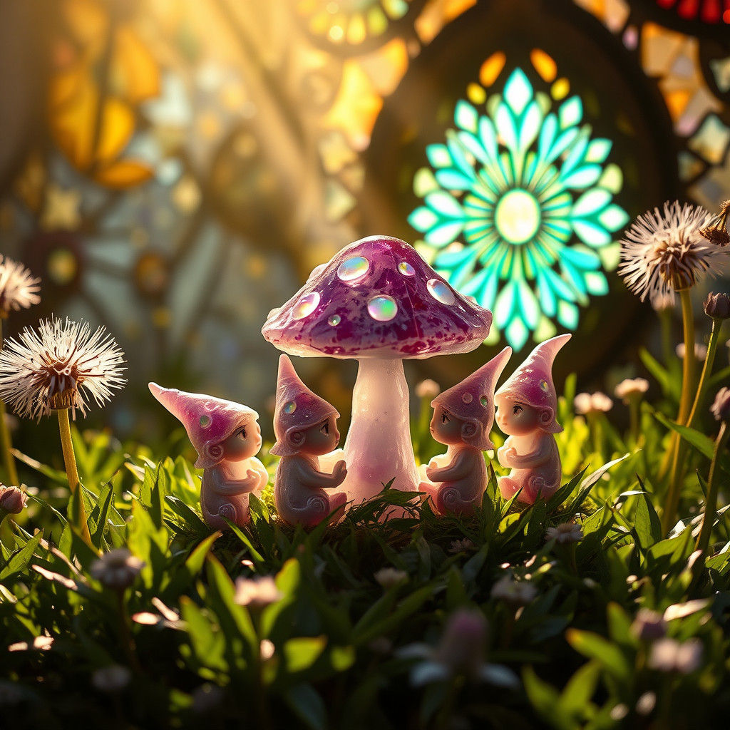 Sunlight bleeds through stained glass, casting fractured rai...