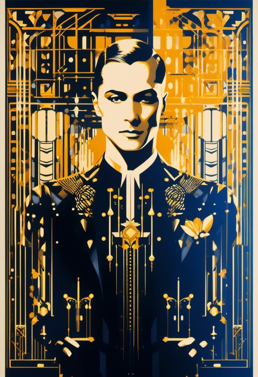 Art Deco Matrix: Black, White, and Gold Illustration