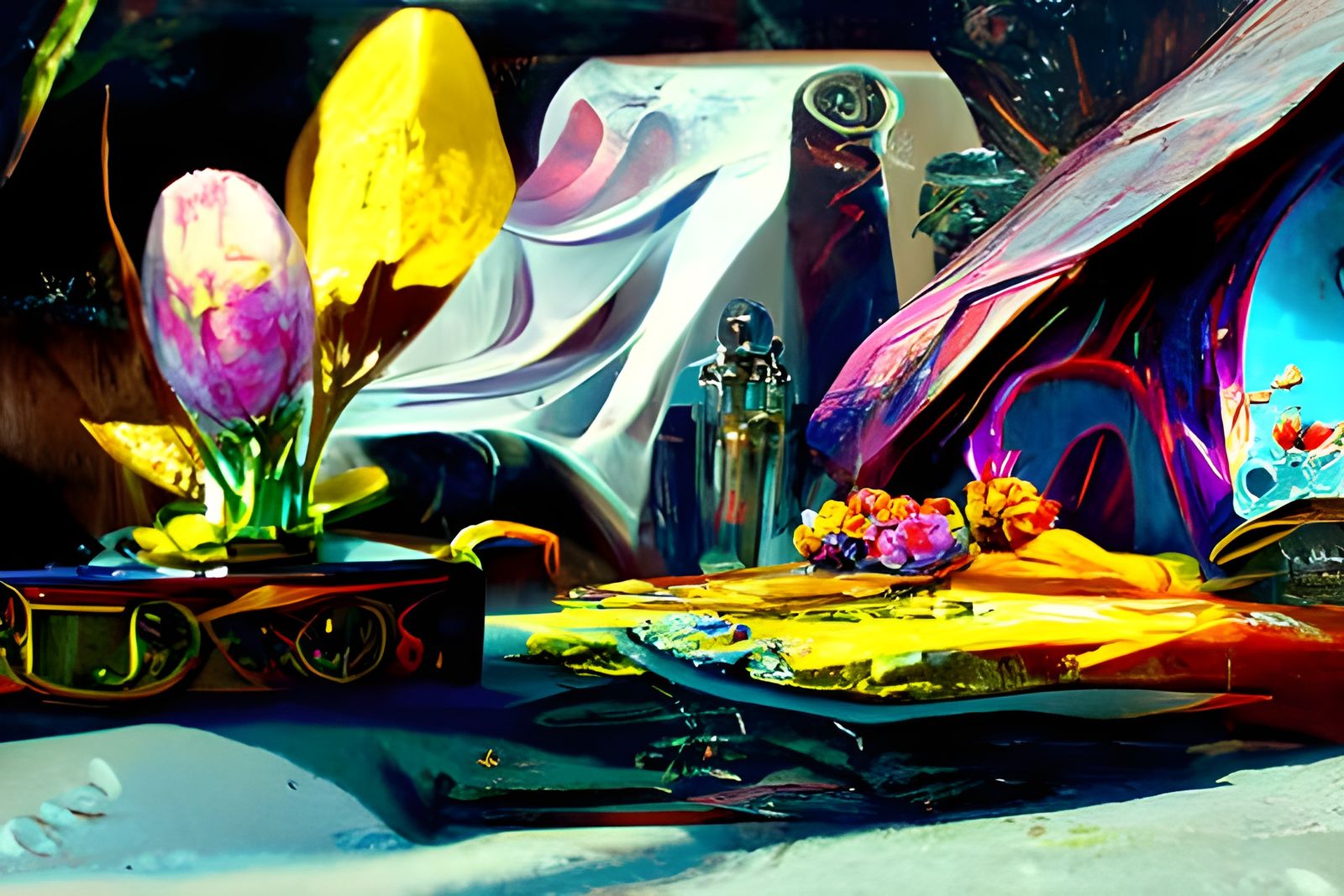 Vibrant Still Life with Flowers in Mixed Media