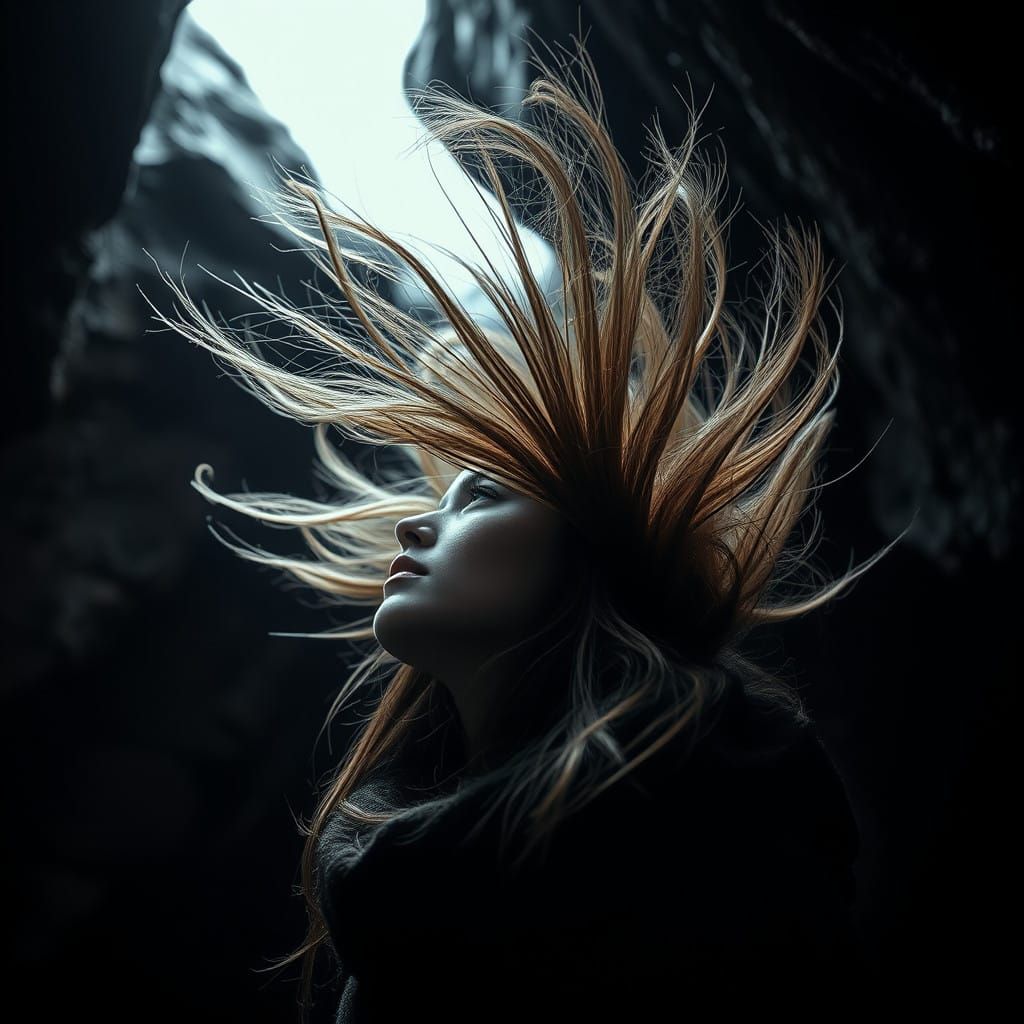 Woman's Hair Floats in Cave Breeze
