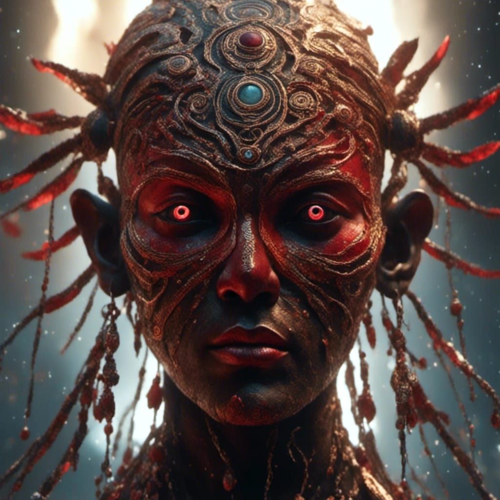 Hyperrealist Portrait of Imhotep with Red Eyes