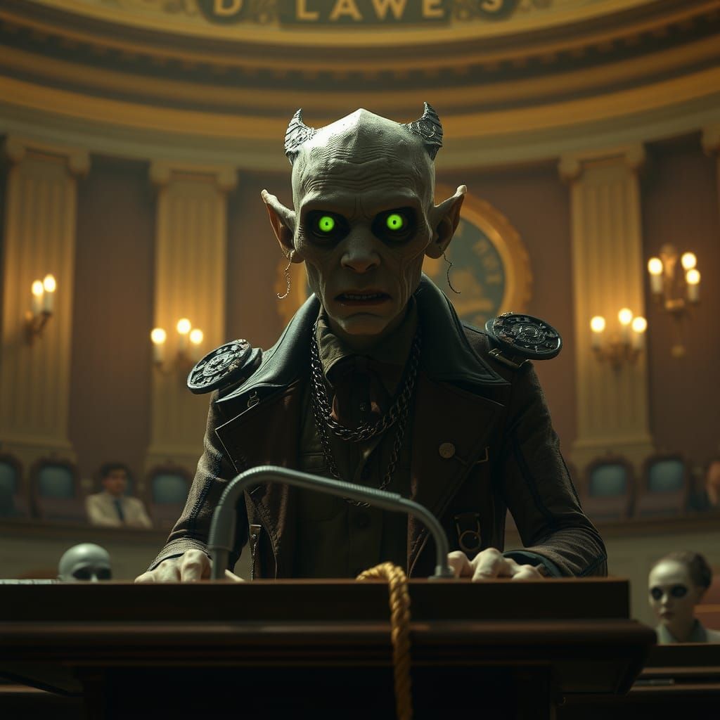 Mutant Senator Addresses the Senate in Film Still