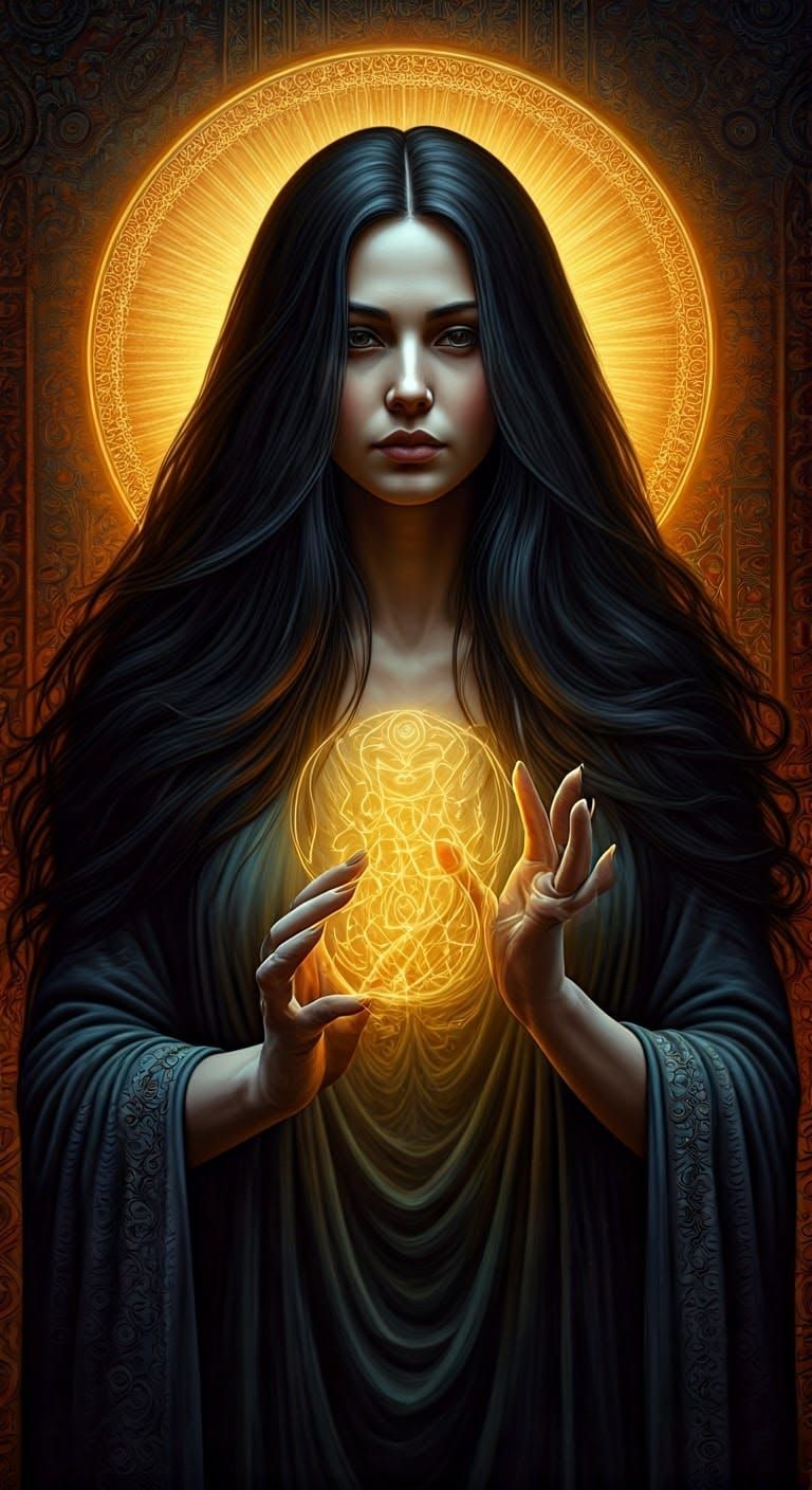 Enchanting Sorceress Captured in Mystical Scene with Intrica...