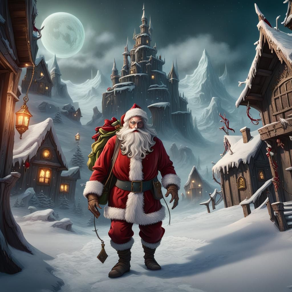 Evil Elf Kidnaps Santa in Detailed Fantasy Art