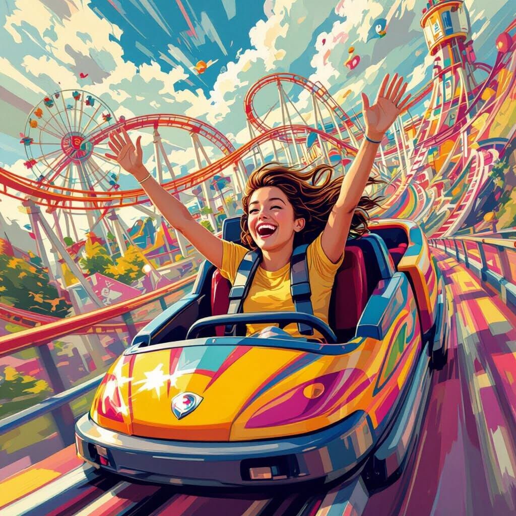 Roller Coaster Ride in Whimsical Style
