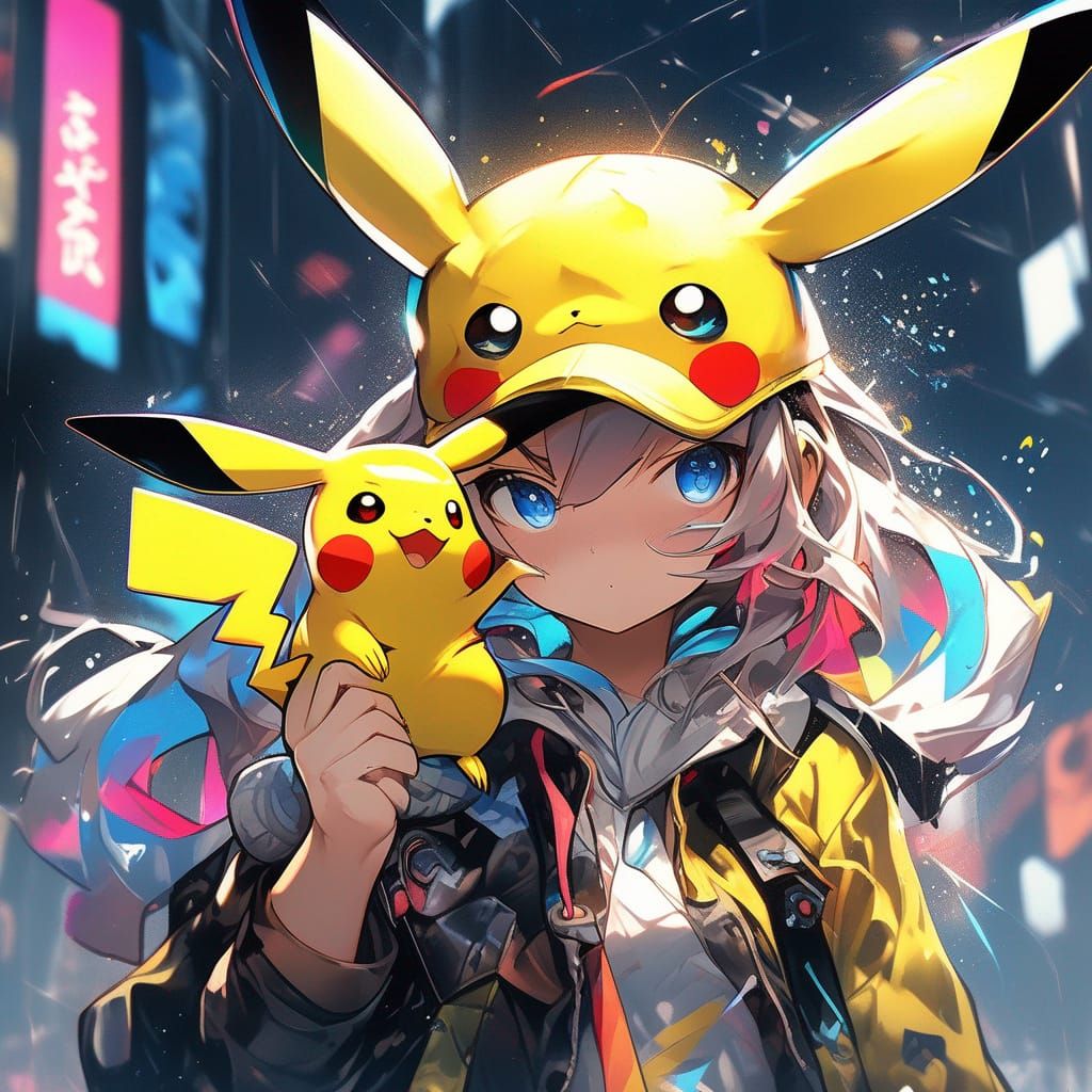 Anime Girl Pikachu Cosplay in Graffiti Art Style