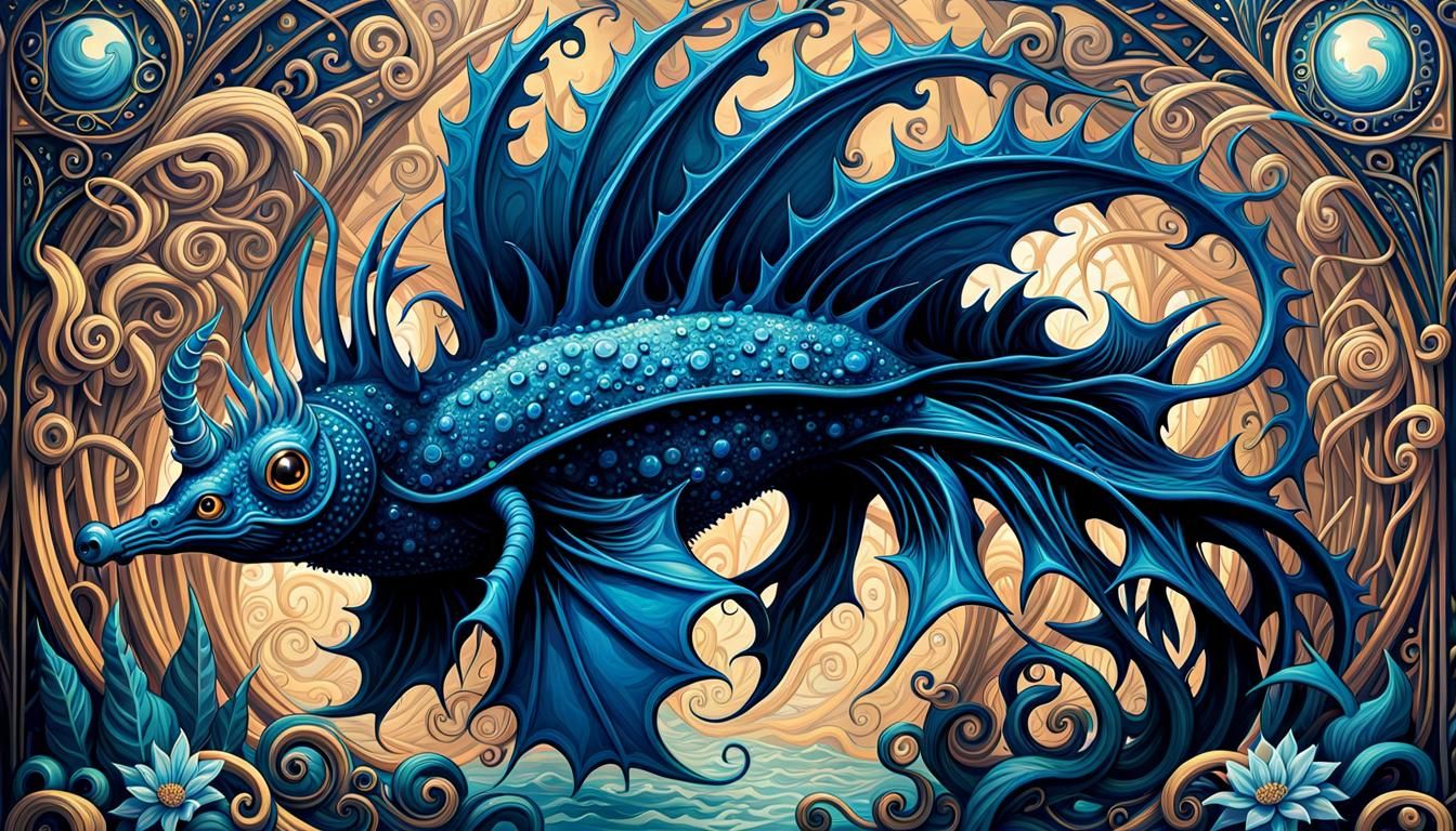 Blue Dragon Sea Slug Scherenschnitte Art Nouveau