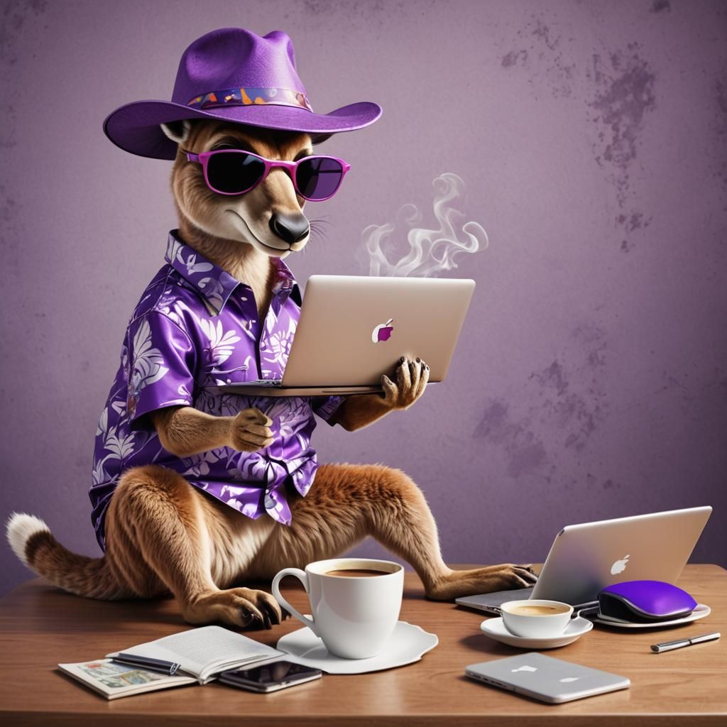 Kangaroo in Hawaiian Shirt Drinking Coffee: 3D Digital Art