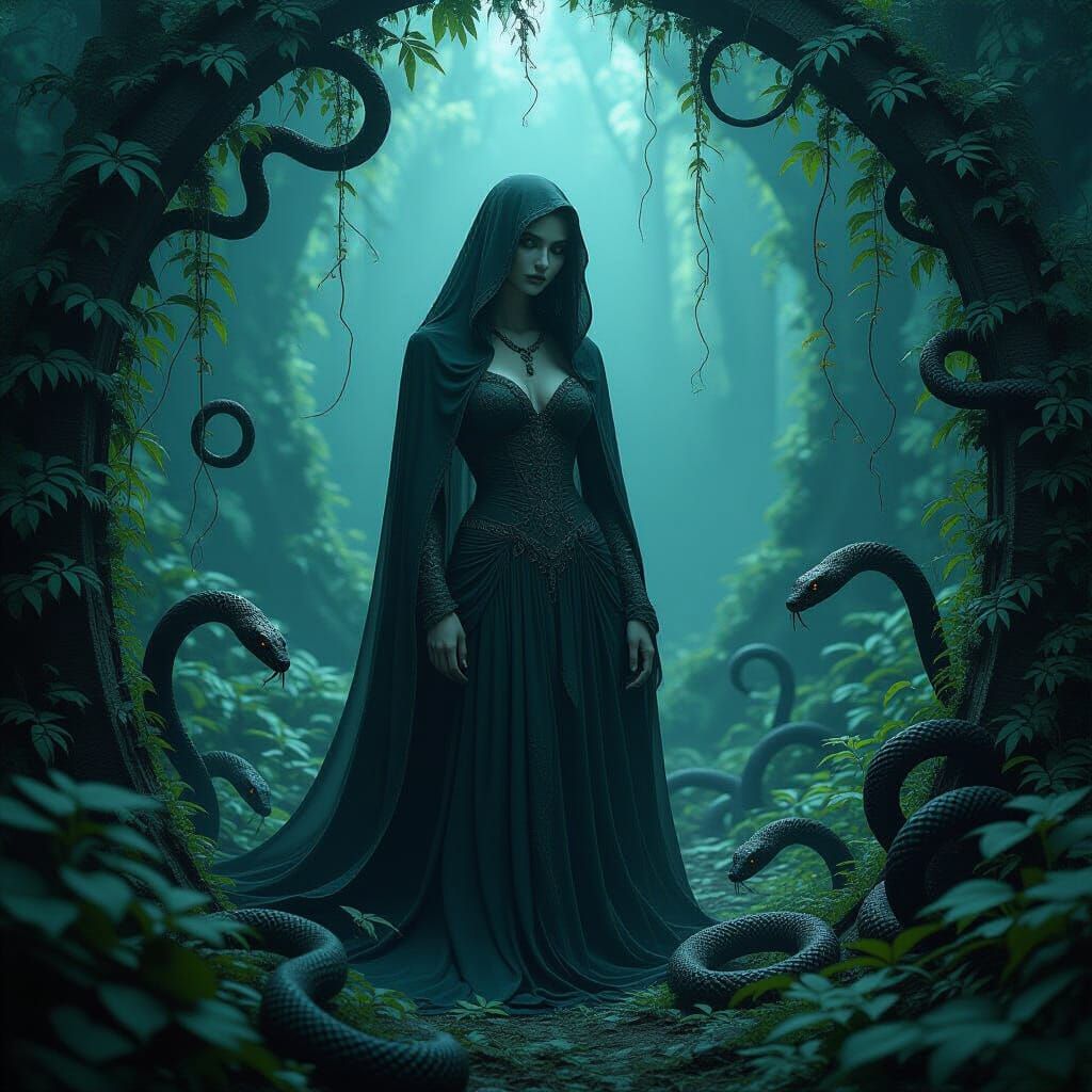 Mystical Woman in Venomous Garden, Biomechanical Art