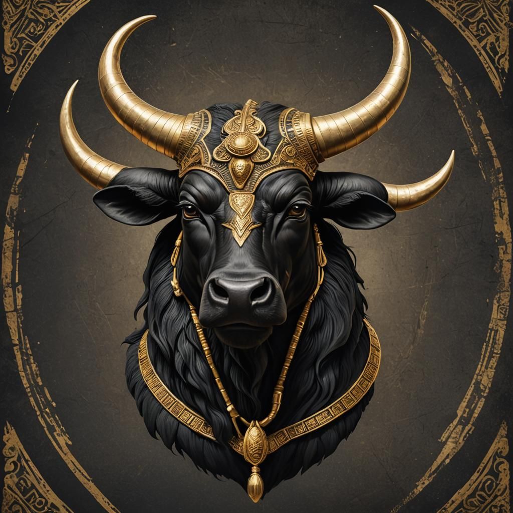 Egyptian Godlike Bull Character with Gold Accents