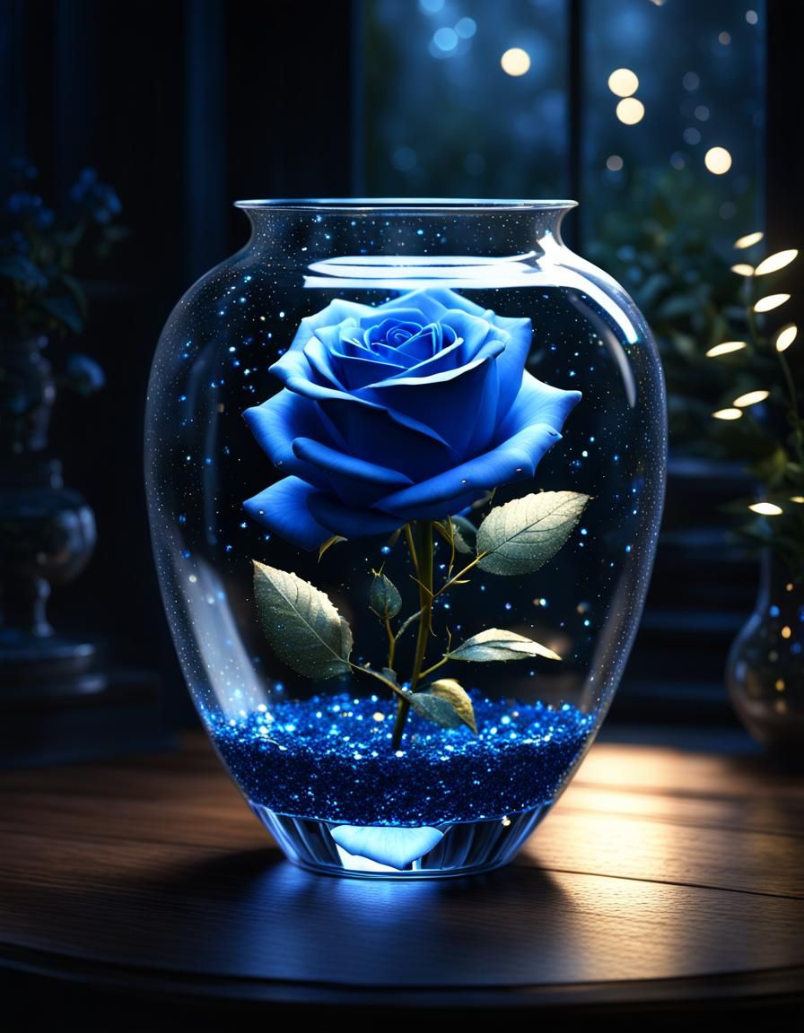 Blue Rose in Crystal Vase: Photorealistic CGI Art