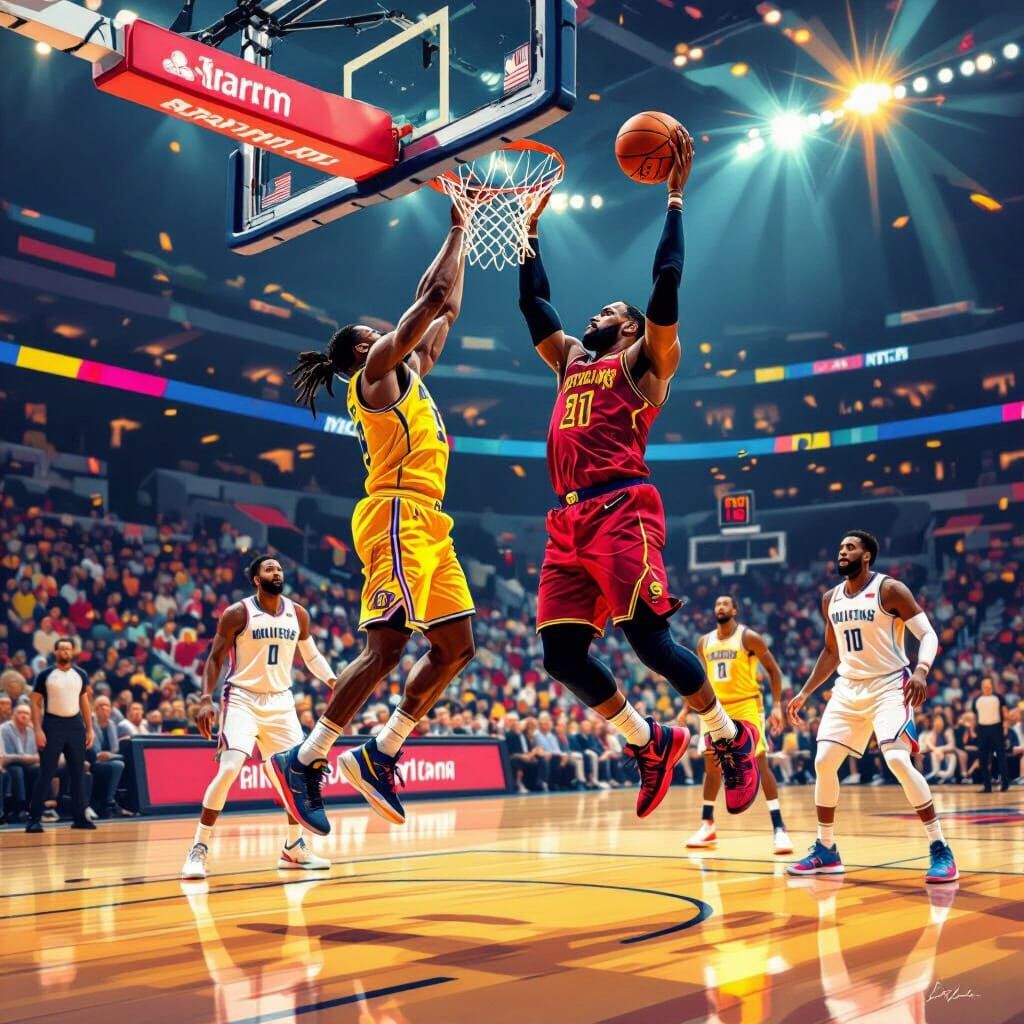 LeBron James Dunk Over Wembanyama Hyperrealistic Digital Art