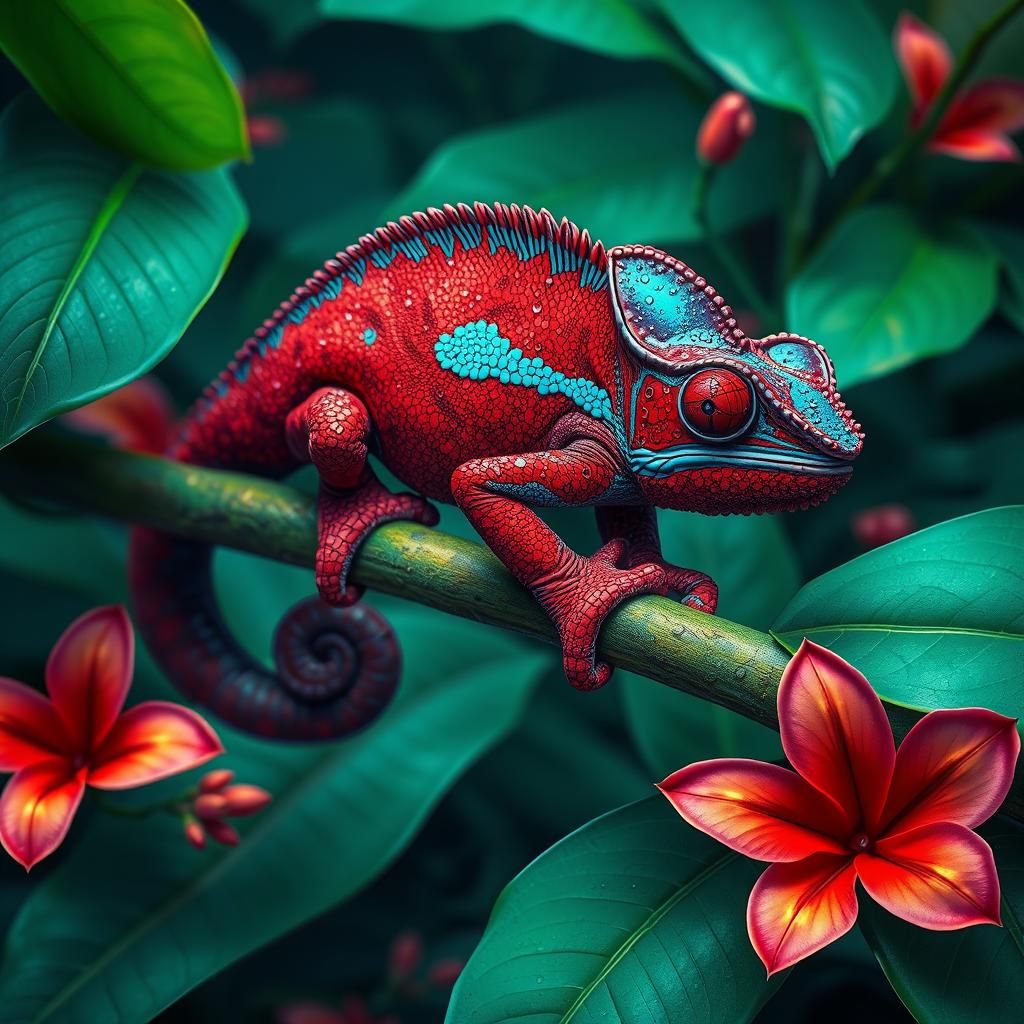Colorful Chameleon in Fantastical Biomechanical Style