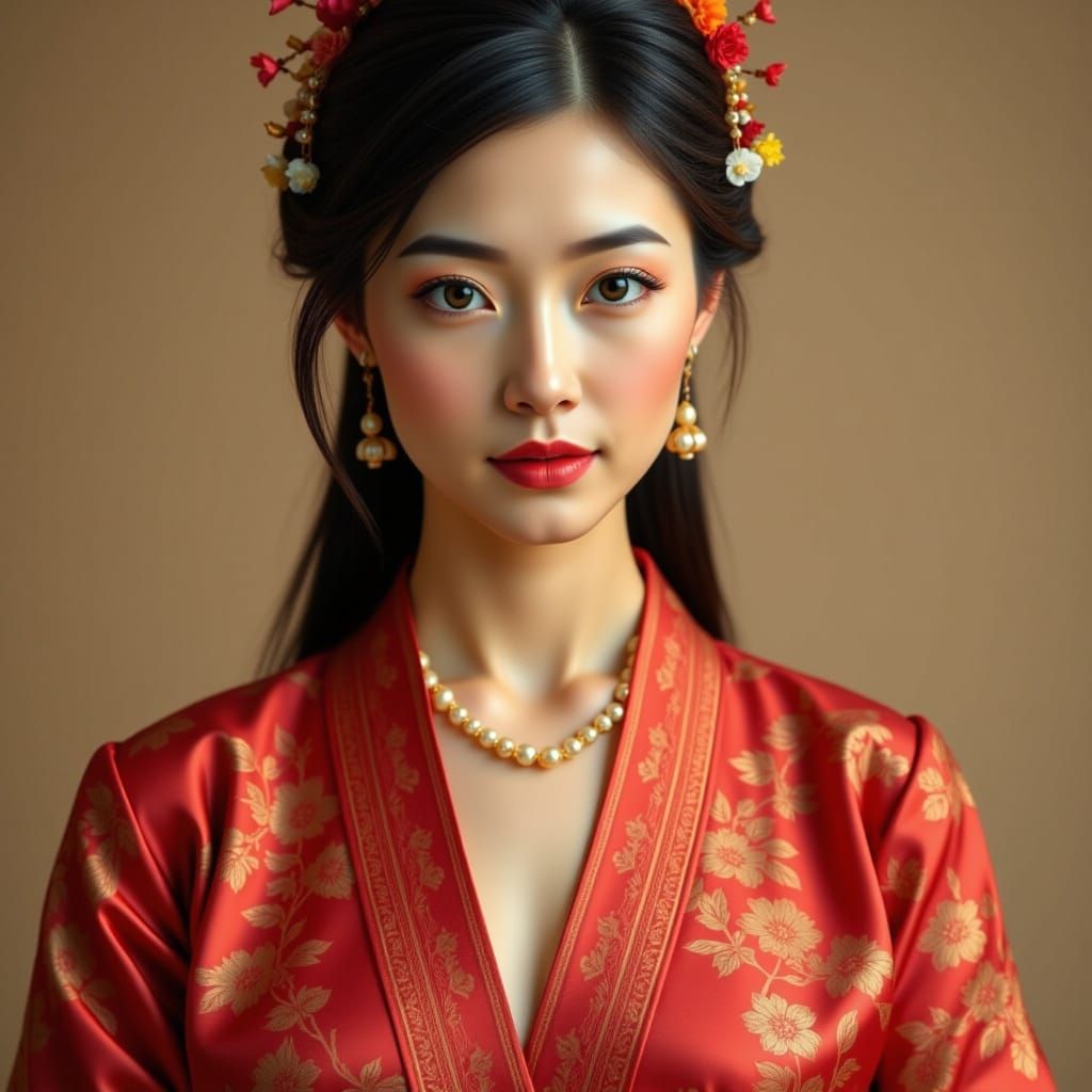 Elegant Asian Woman Portrait in Art Nouveau Style