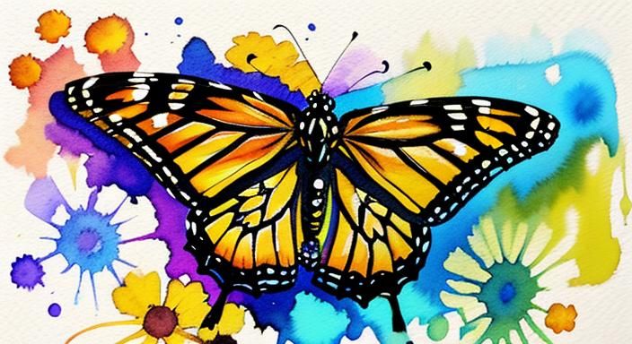 Monarch Butterfly with Sugar Skulls in Gouache Watercolor