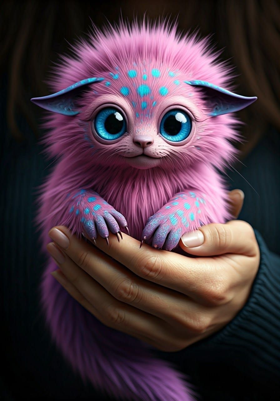 Woman Tenderly Holds Adorable Purple Creature