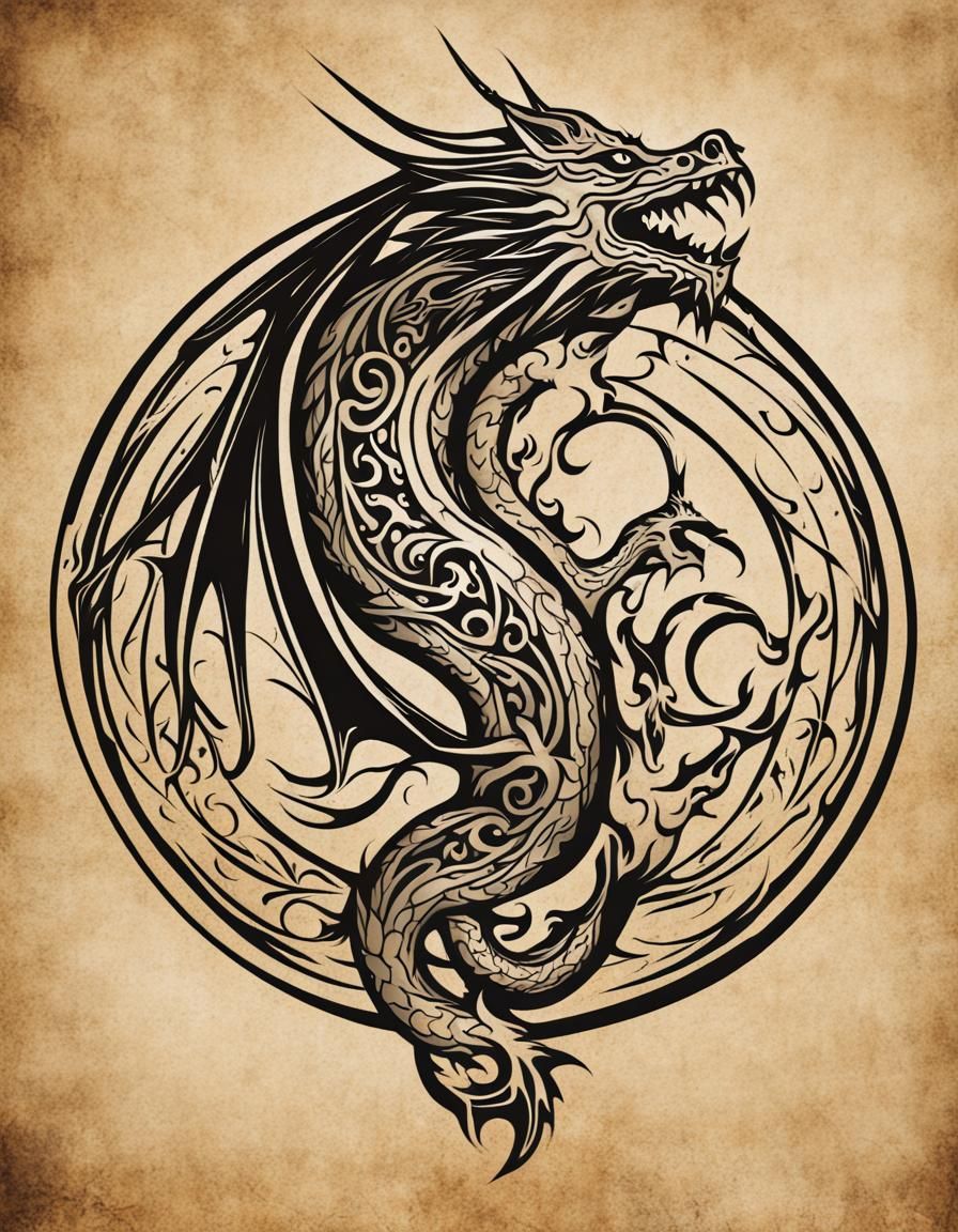 Pegan symbol for dragon. Tattoo artwork.