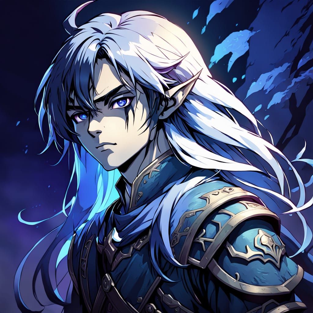Mysterious Dark Elf with an Intense Gaze in Anime Style