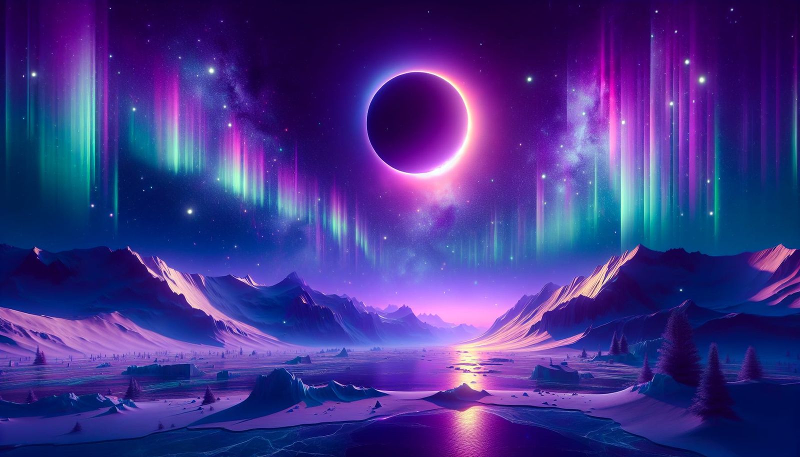 Arctic Eclipse: Celestial Aurora on Distant Planet