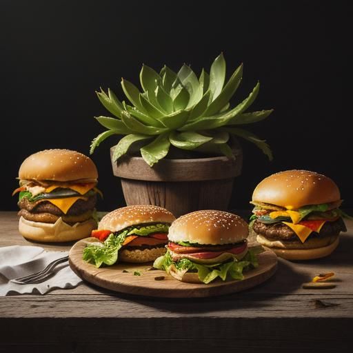 Hyper-Realistic Cheeseburger Still Life in Warm Golden Light