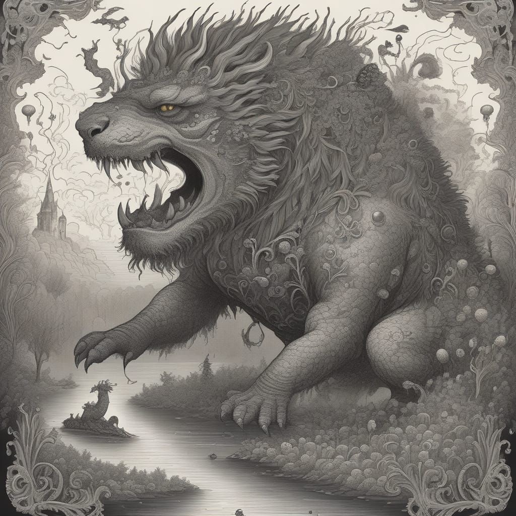 Mythical Creature Illustration in Gustave Doré Style