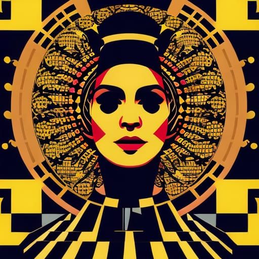 Woman Playing Chess in Geometric Pop Art Style