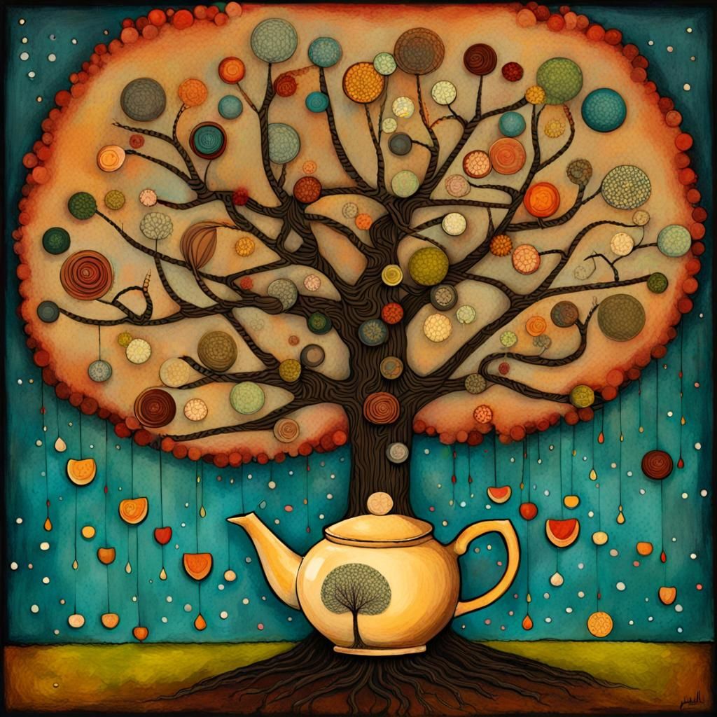 Whimsical Teapot World in Art Brut Style