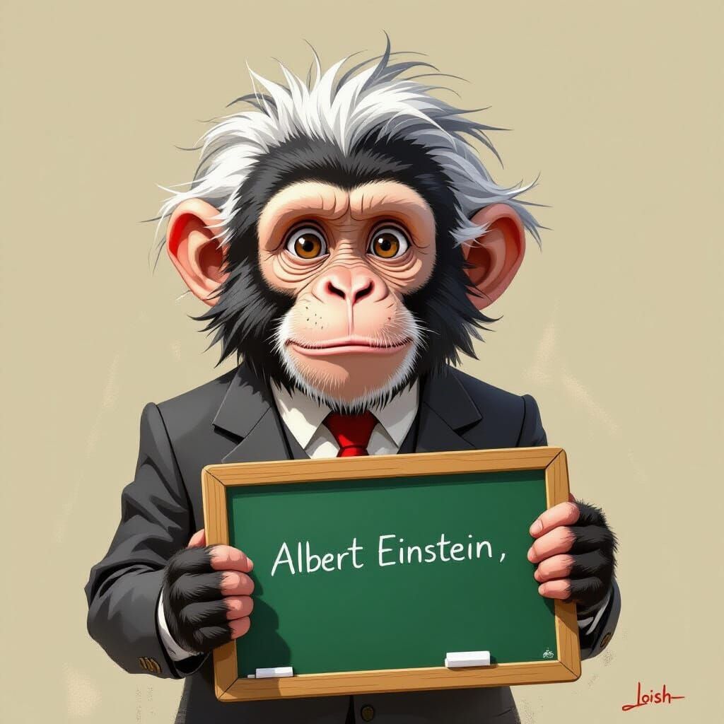Einstein Monkey Chalkboard Art in Whimsical Style