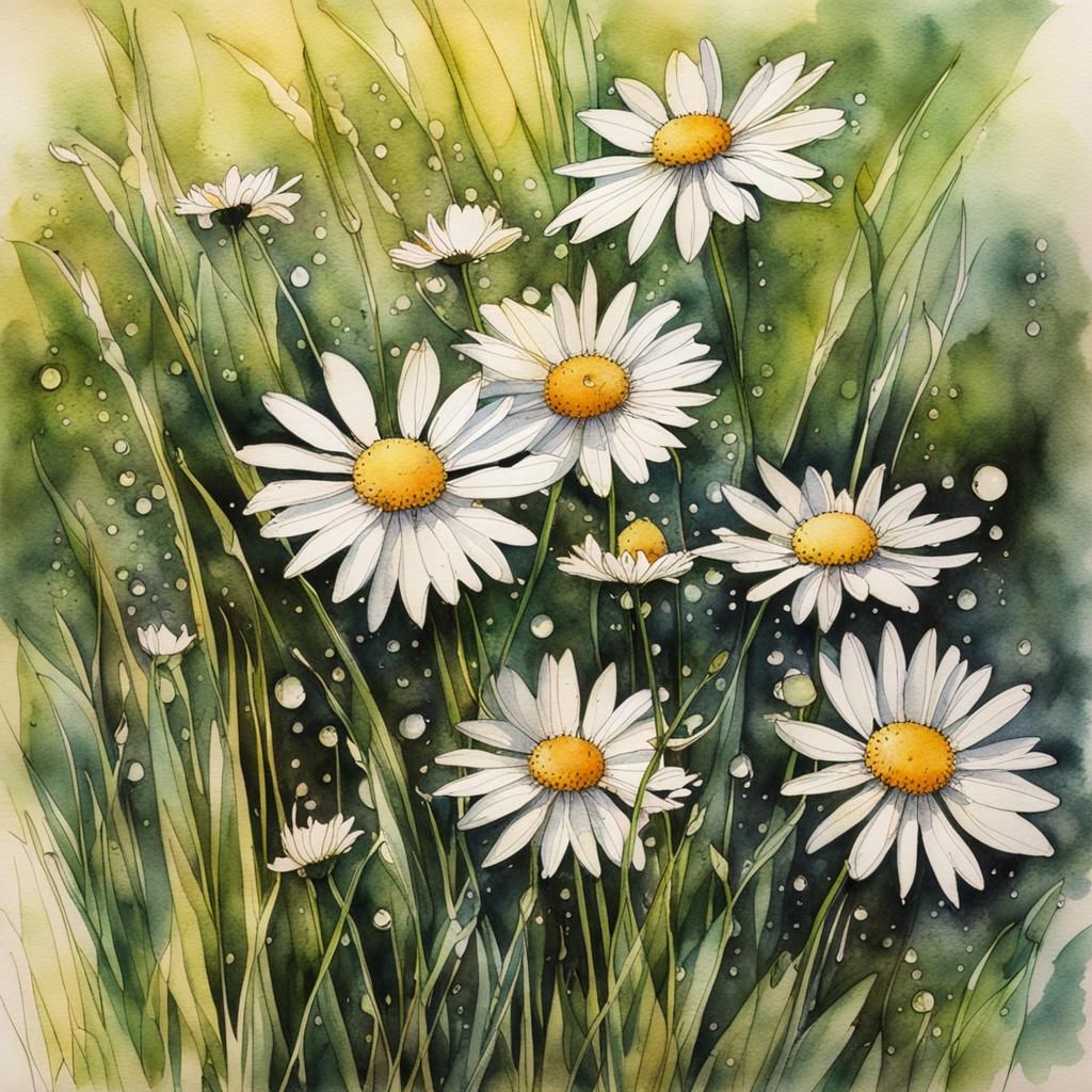 Dewdrop Daisies in Arthur Rackham Style