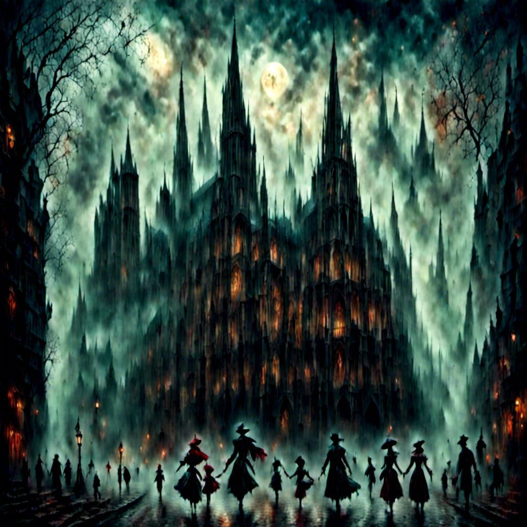 Ethereal Gothic Landmarks in Watercolour Painting