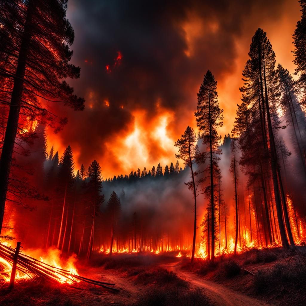 Inferno: Burning Pine Forest in Epic Flames