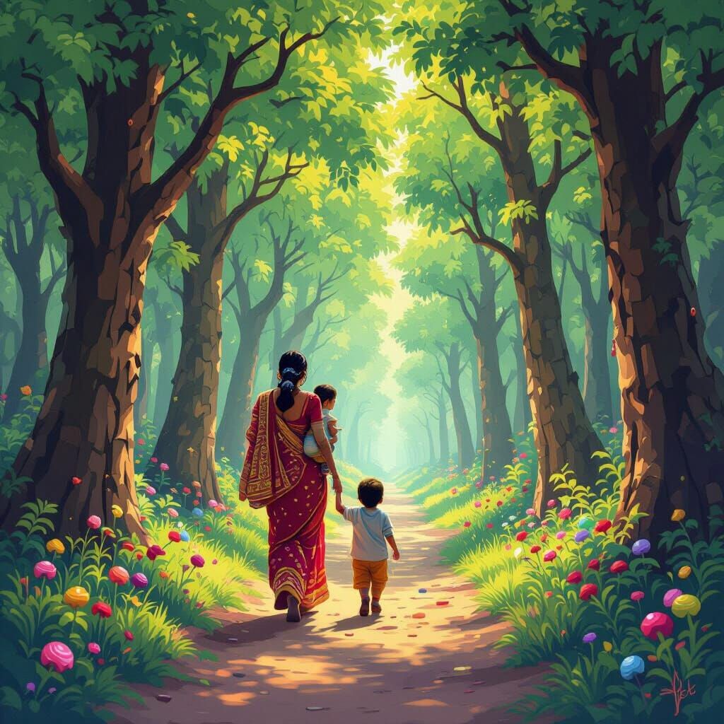 Indian Woman and Child in Candyland Forest