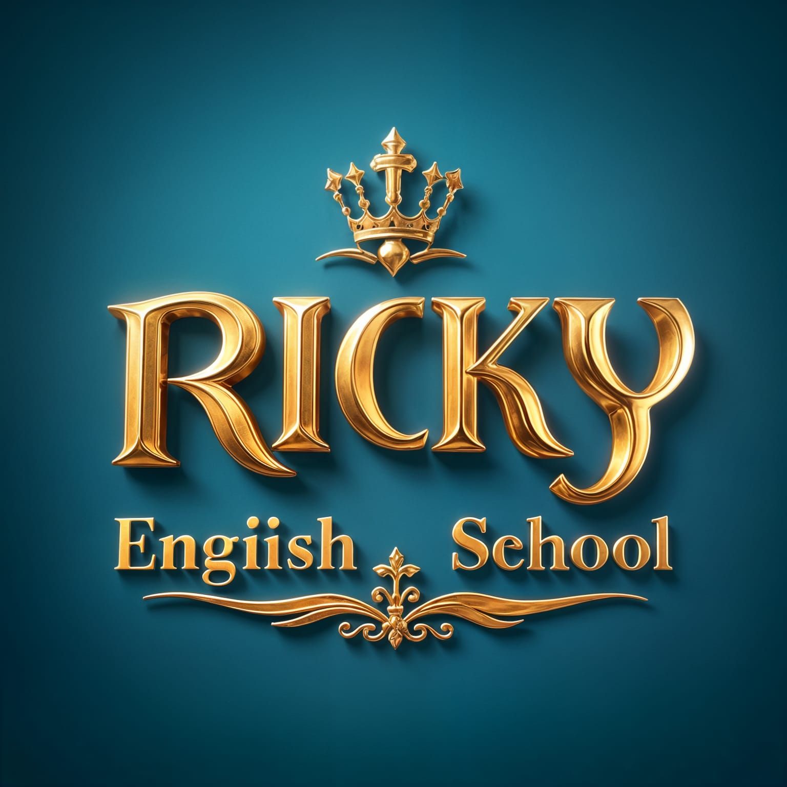 Elegant English School Logo in Gold and Blue, with Ricky Tit...