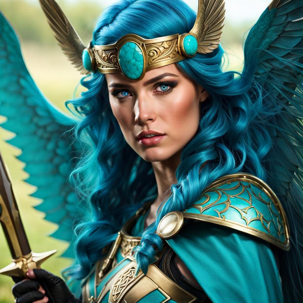 Valkyrie with Turquoise Eyes on Battlefield