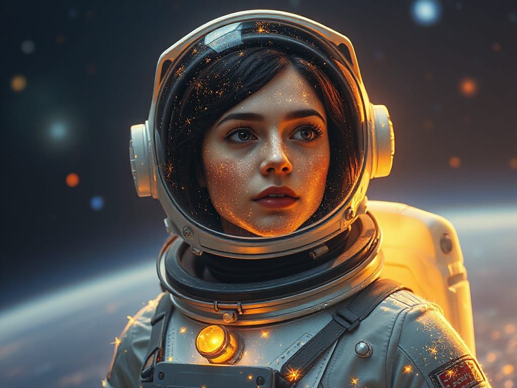 Futuristic Portrait of a Luminous Girl-Astronaut