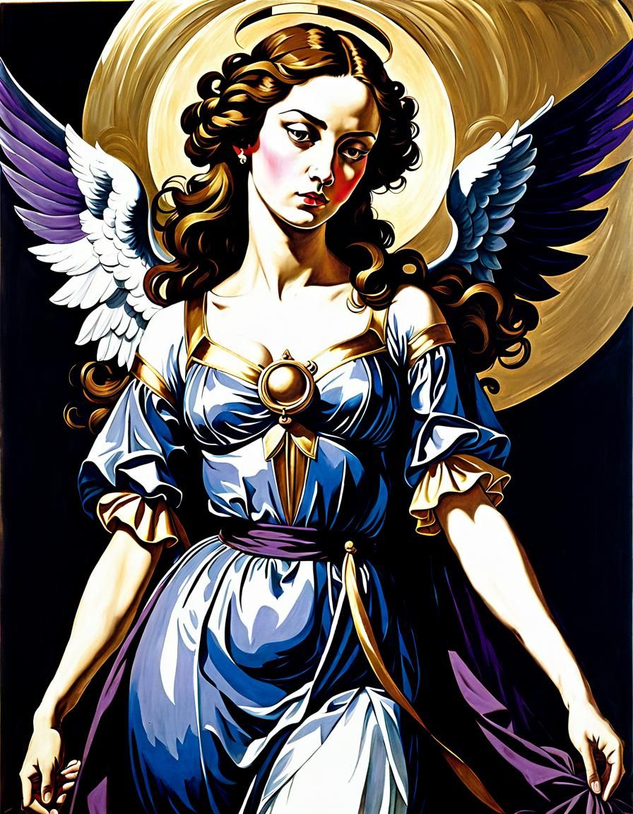 Angelic Figure with Blue and Gold Auras