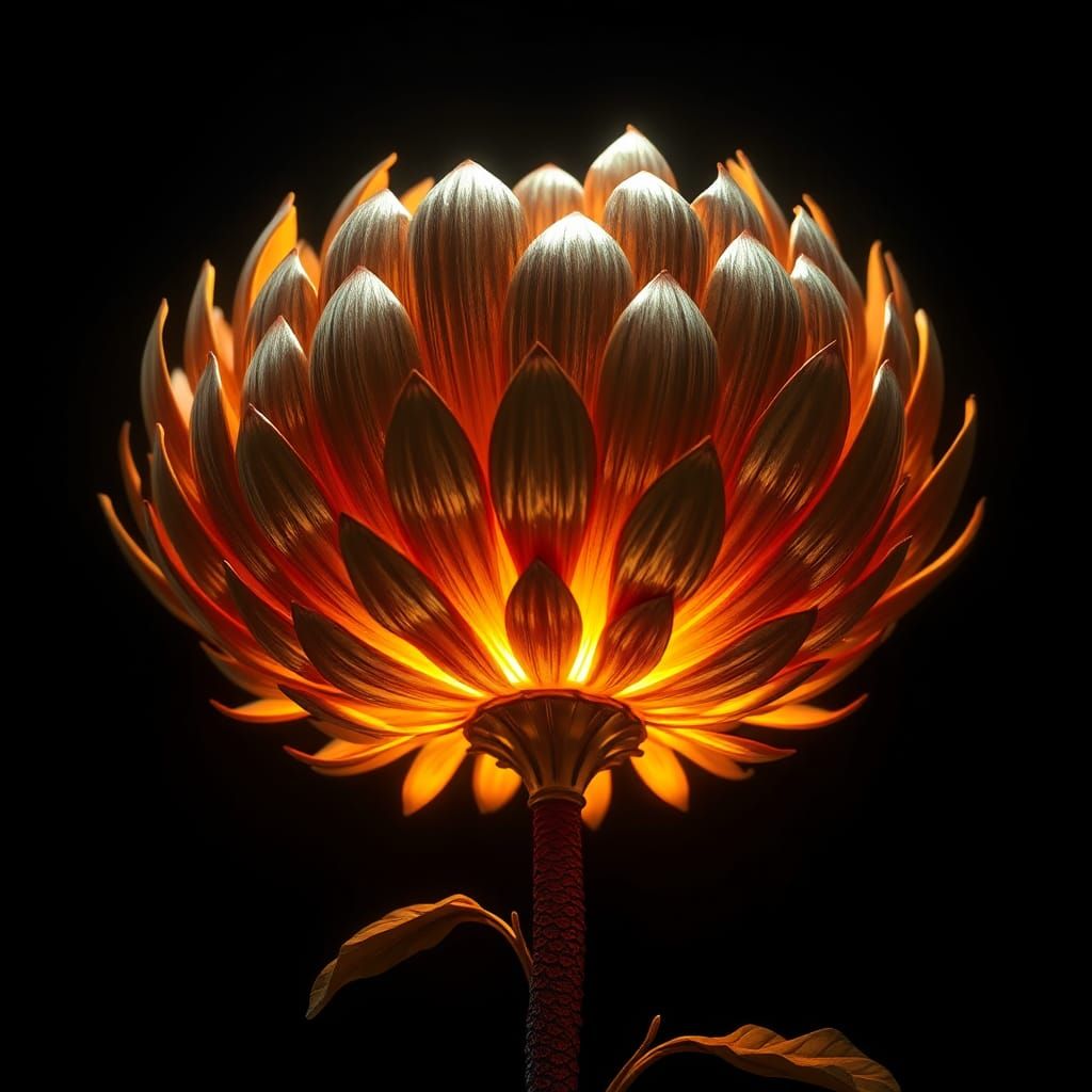 Luminous Bronze Chrysanthemum in Sci-Fi Style