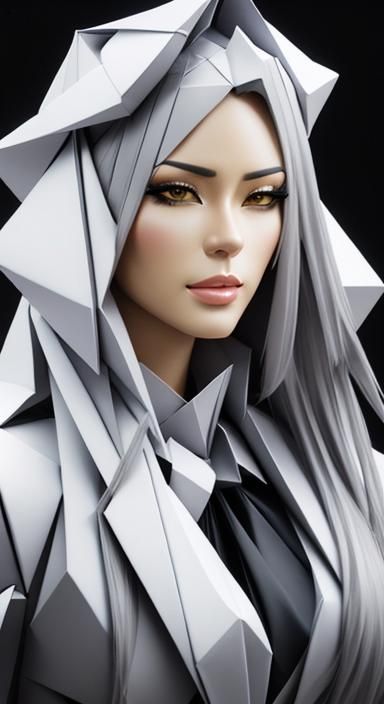 Crystal Cubism Origami Anime Style Portrait