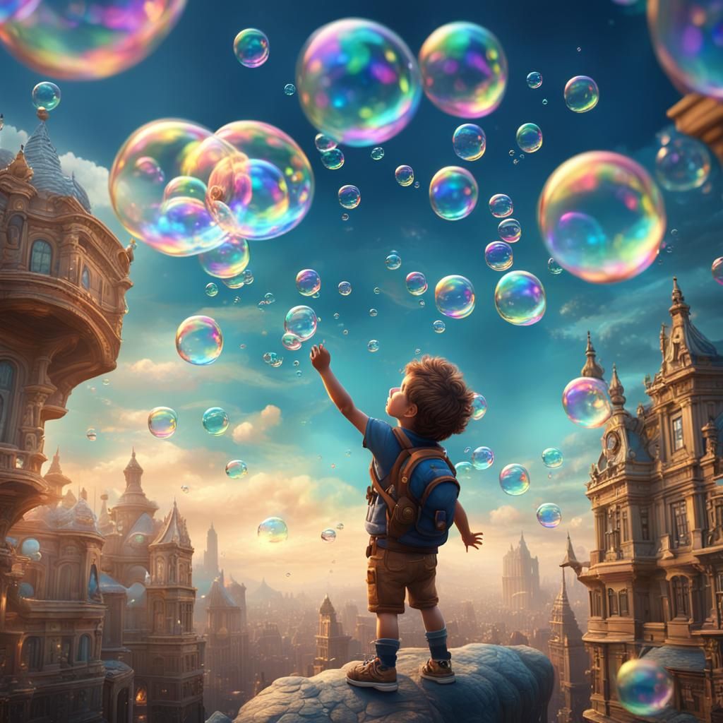 Child and Bubbles in Sky: Detailed Matte Painting