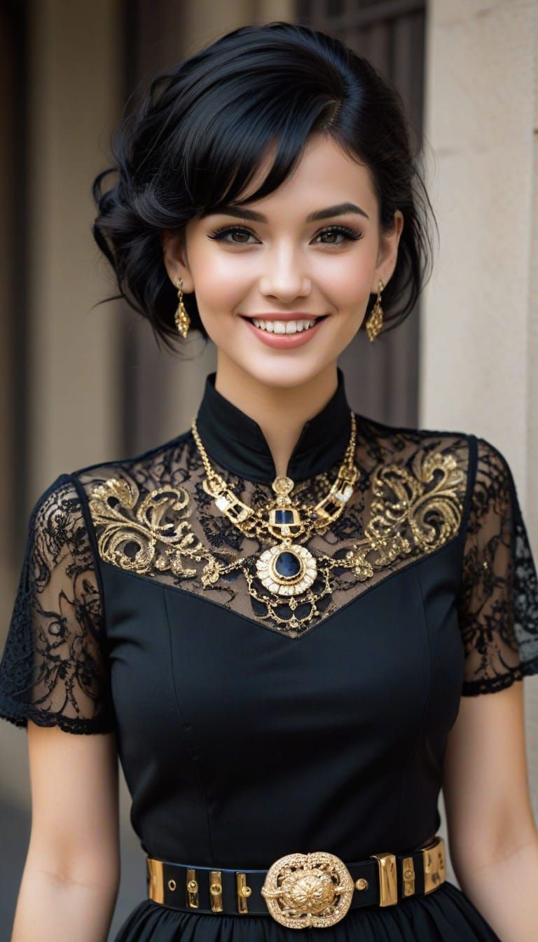 Elegant Woman in Classy Noir Costume Smiling